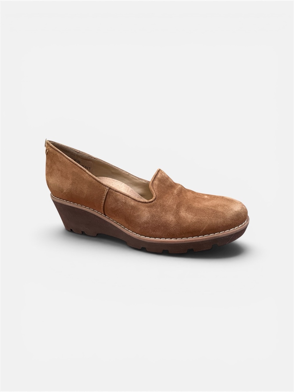 Vionic Suede Willa Wedge Loafers in Tan Brown